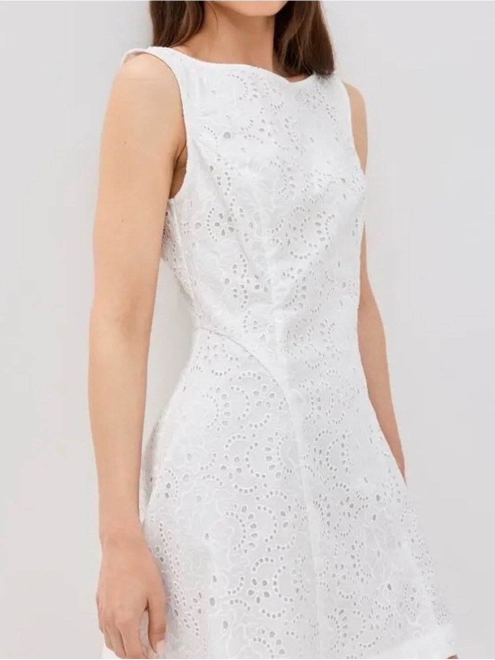 Hill House White Sutton Sleeveless Eyelet Fit-and-Flare Dress Sz M